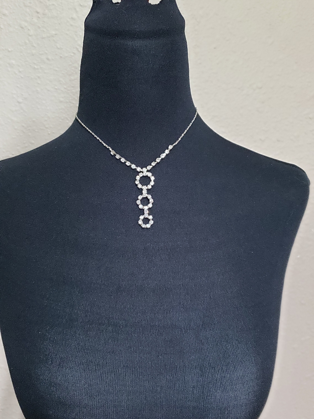 Silver-tone Rhinestone Drop Necklace - Picture 3 of 5